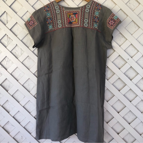 SOLD Johnny Was JW Los Angeles Floral Embroidered 100% Linen Shift Tunic Dress - Picture 4 of 10